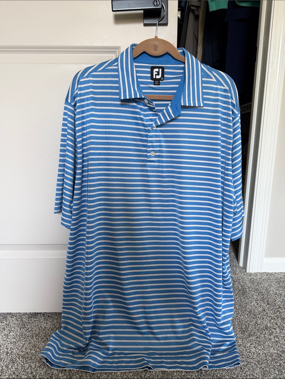 FootJoy Blue and White Striped Short-Sleeve Polo